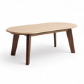 Mesa de centro ovalada em madeira com acabamento natural 150 x 75 x 45cm