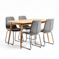 Conjunto de mesa de jantar em madeira com quatro cadeiras cinzentas 150 x 90 x 75cm