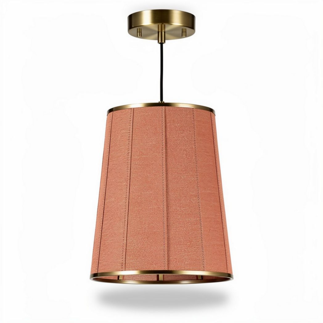 Luminária suspensa em tecido rosa com base metálica 25 x 25 x 30cm