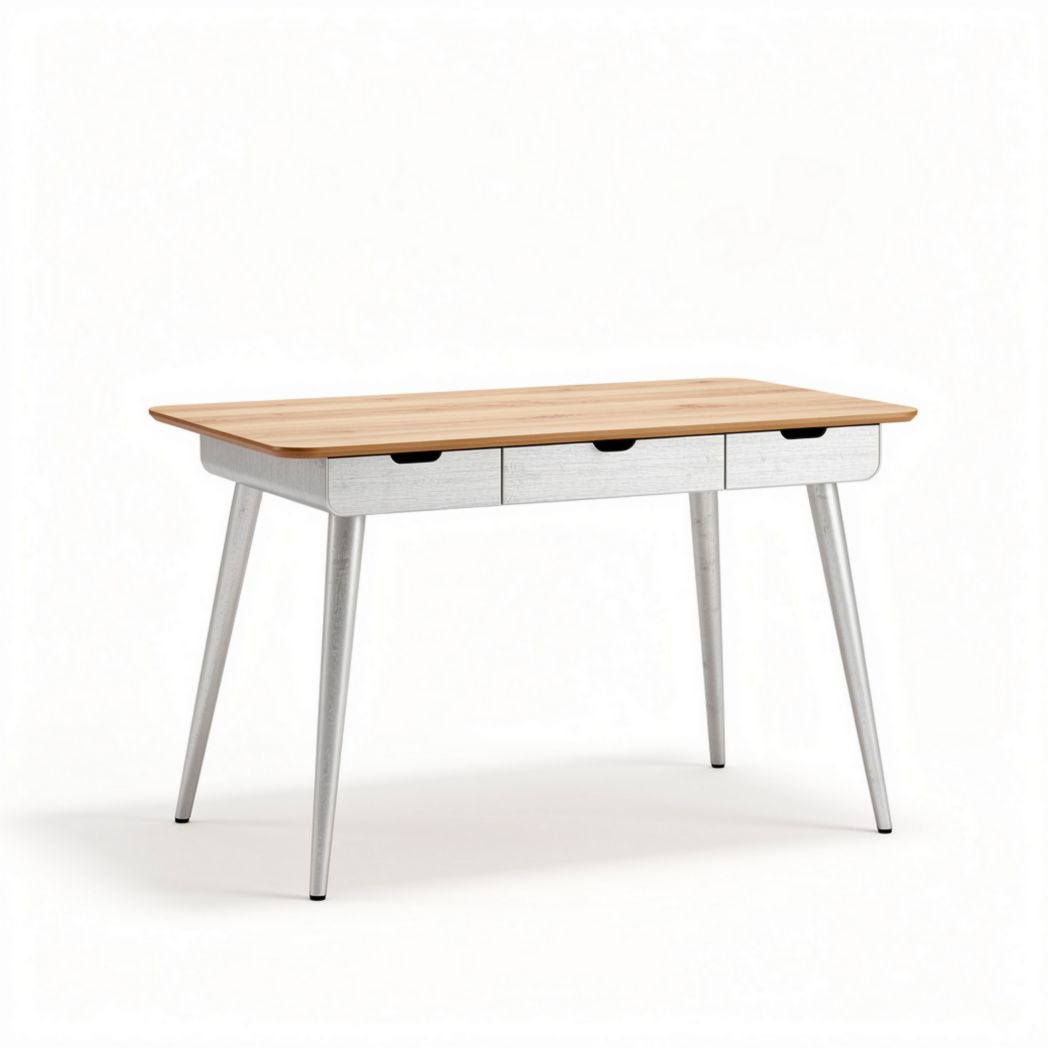Mesa de escritório 120 x 60 x 75cm em madeira e metal com três gavetas