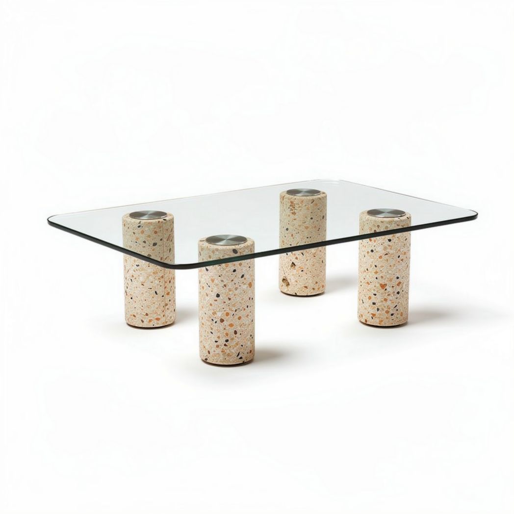 Mesa de centro em vidro com estrutura em concreto 120 x 80 x 45cm