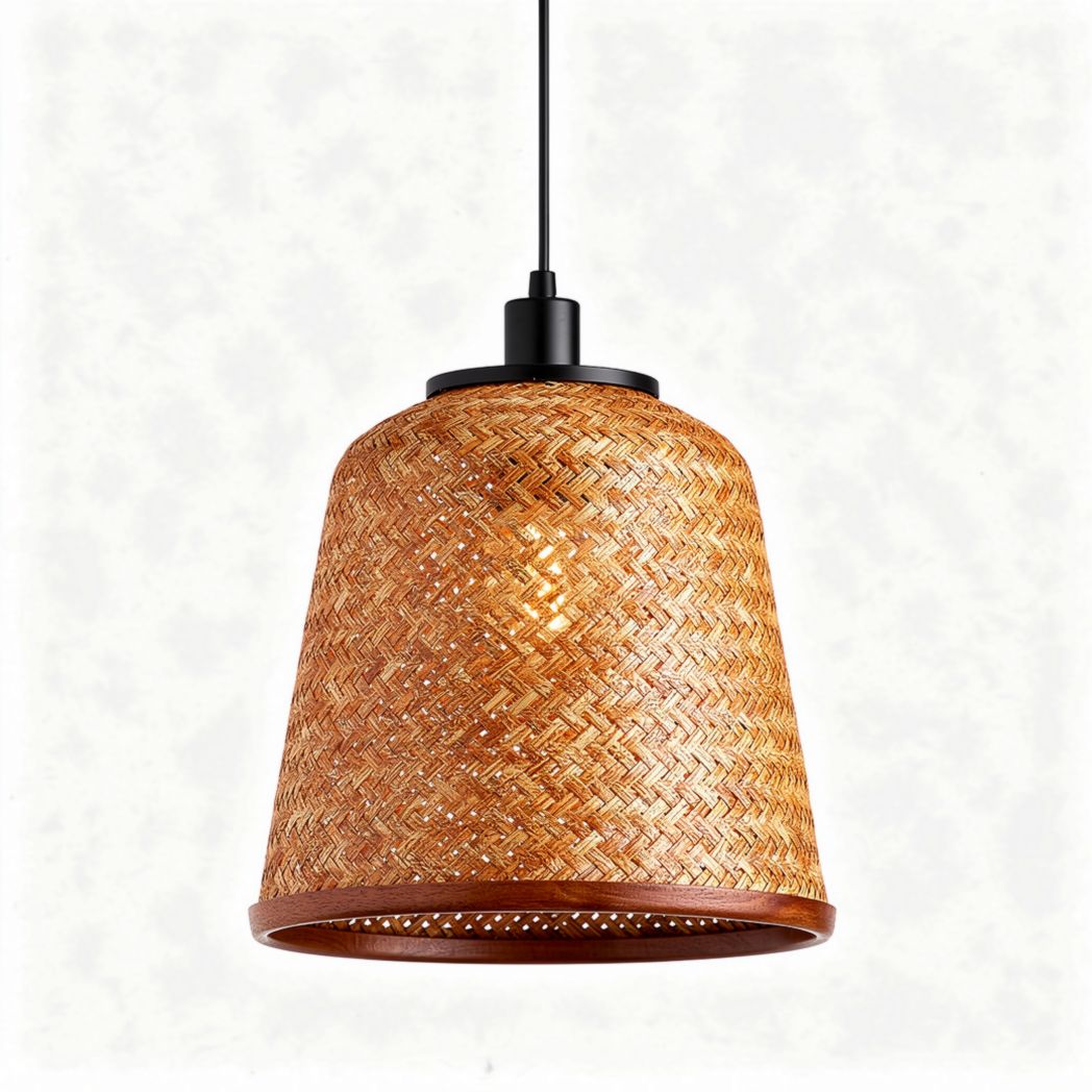 Cúpula de luz suspensa em vime natural 25 x 25 x 30cm cor âmbar