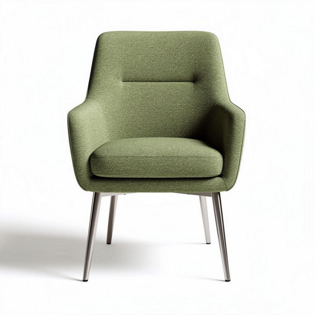 Cadeira de design moderno em tecido verde com estrutura metálica 70 x 70 x 80cm